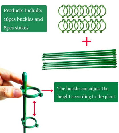 Belit 8 Pack Small Plant Support Plant Stakes, Adjustable Garden Single Stem Support Stake, Planter Support Ring for Orchid, Rose, Peony, Peppers and More, 16 inch - size: 15.7 Inch