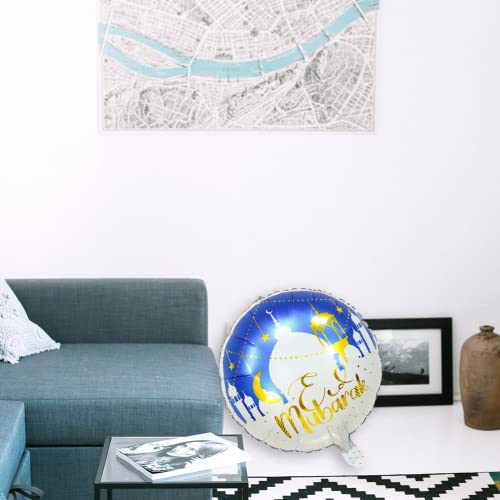 5 Pcs Eid Mubarak Balloons Ramadan Decorations, Round Eid Mubarak Balloons for Muslim Ramadan Kareem Party Decor