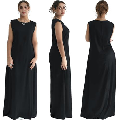 2PCS Muslim Abaya Dress for Women Smooth Satin Prayer Cardigan with Belt - color: Black, size: X-Large-XX-Large