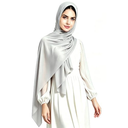 Chiffon Hijab Scarf Head Wrap Lightweight Scarves for Women Pashmina Shawls and Wraps for Evening Dresses Solid Color - color: Grey 3#