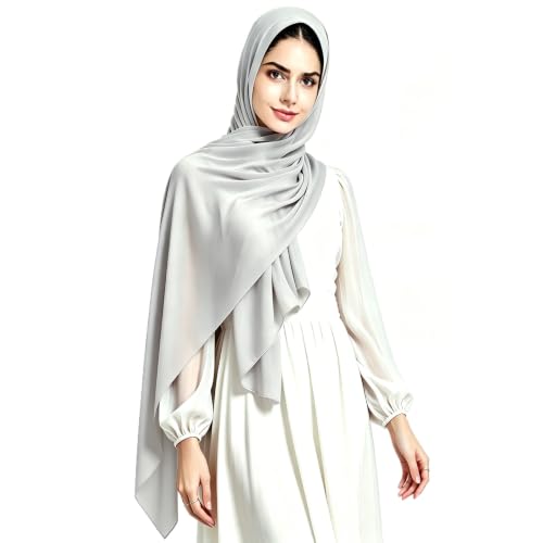 Chiffon Hijab Scarf Head Wrap Lightweight Scarves for Women Pashmina Shawls and Wraps for Evening Dresses Solid Color - color: Grey 3#