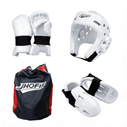Martial Arts Karate Protective Sparring Gear Package Deal/Gift Adjustable Adult & Youth Headgear, Gloves & Kicks for MMA, Taekwondo, Boxing Training - color: white, size: Small
