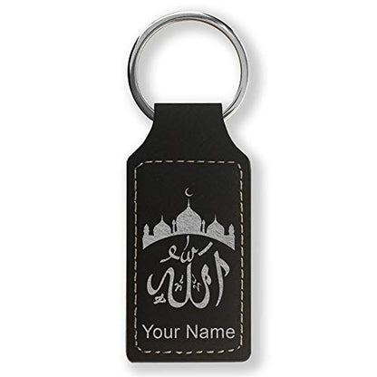 LaserGram Rectangle Keychain, Allah 2, Personalized Engraving Included (Black with Silver) - color: Black With Silver