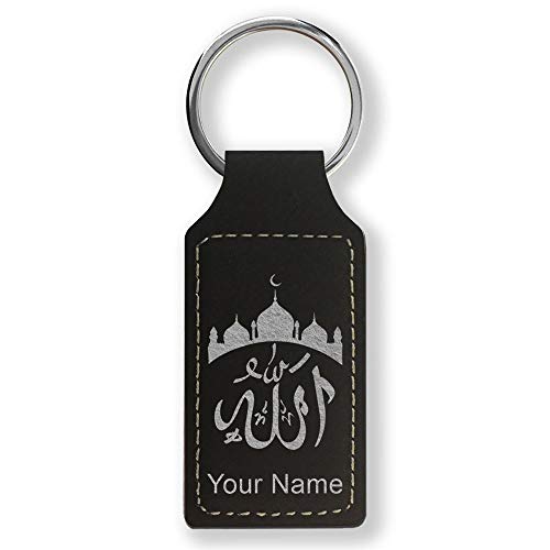 LaserGram Rectangle Keychain, Allah 2, Personalized Engraving Included (Black with Silver) - color: Black With Silver