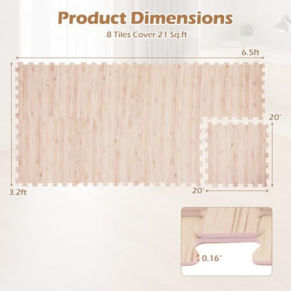 Giantex Wood Grain Floor Tiles Foam Mat, 16 PCS EVA Foam Puzzle Mats, 20'' x 20'' Interlocking Exercise Mat, Floor Padding for Furniture, Living Room, Bedroom, Gym, Home Office, Basement, Light Oak - size: 42 sq. ft. (16 pcs)