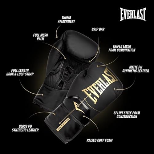 Everlast Elite 2 Boxing Gloves - color: Black/Gold, size: 14 oz