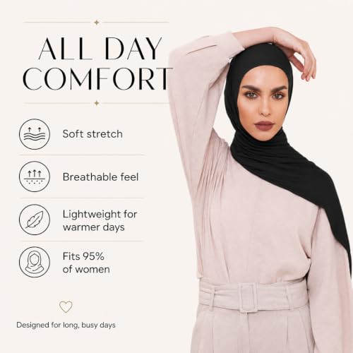 Slip-on Instant Premium Jersey Hijab Head Scarf Wrap for Muslim Women Made in Turkey - color: Black, size: Pack of 1