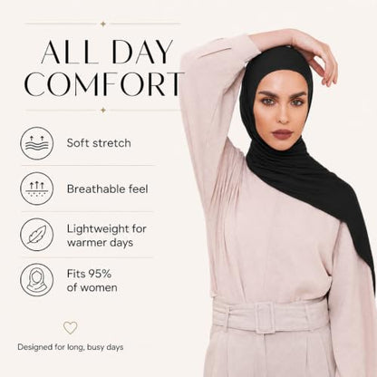 Slip-on Instant Premium Jersey Hijab Head Scarf Wrap for Muslim Women Made in Turkey - color: Black, size: Pack of 1