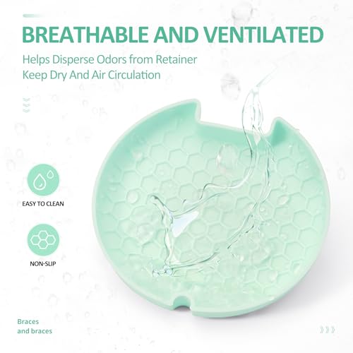 Retainer Case Slim Aligner Case with Vent Holes Removable Inner Tray Silicone for Easy Cleaning, Retainer Removal Tool and Brush (White Green) - color: White Green