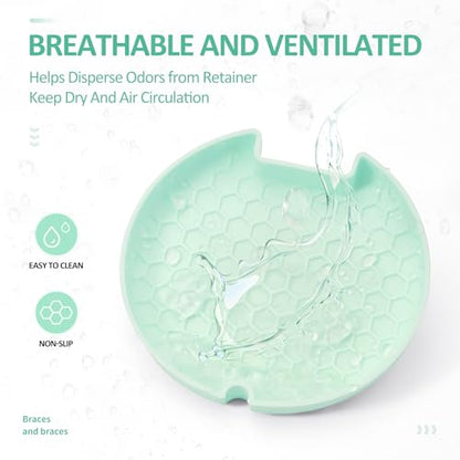 Retainer Case Slim Aligner Case with Vent Holes Removable Inner Tray Silicone for Easy Cleaning, Retainer Removal Tool and Brush (White Green) - color: White Green