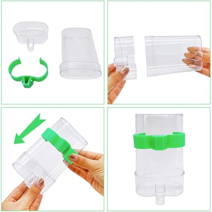 Automatic Bird Water Dispenser Parrot Water Feeder Bird Seed Food Container Parakeet Waterer Cockatiel Cage Accessories Automatic Feeding for Finch Lovebird Canary Small Birds(2Pcs) - color: Clear