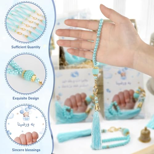 24 Sets Muslim Prayer Beads Gifts Bulk Baby Shower Party Favors for Guests Islamic Eid Party Rosary Religious Jewelry Favors with Greeting Cards for Ramadan Hajj Tasbih Gender Reveal Birthday Supplies