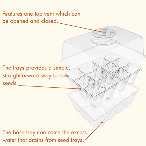 Gardzen 10 Pack Seed Starter Trays with Dome and Clear Base 120 Cell | Garden Propagator Kit with Clear Trays, 6.6"x4.5" Cells for Seed Germination, Seedlings and Indoor Plant Growing - color: Clear Trays With Clear Base