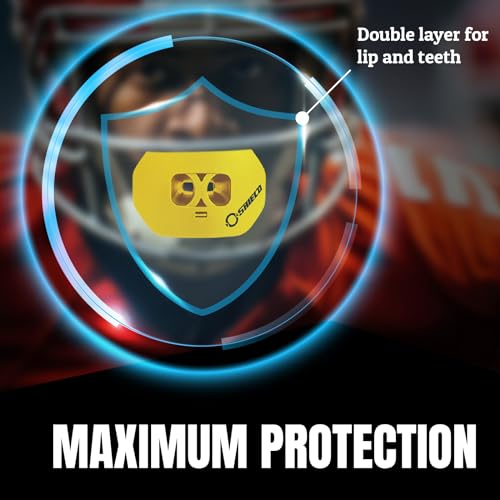 O Shield Core Football Mouth Guard, Detachable Strap | Football Mouth Guard with Detachable Strap — No-Boil Ready Fit, BPA-Free, Brace-Friendly, Includes Carrying Case - color: Yellow / Gold