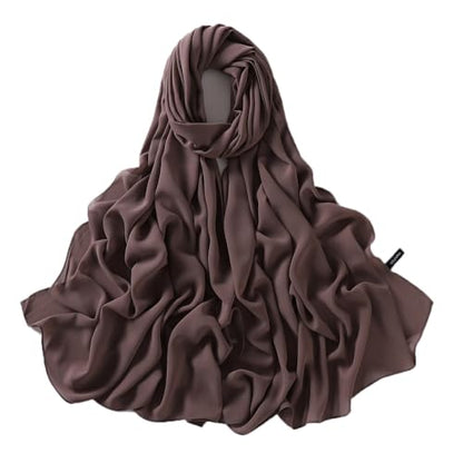 Chiffon Hijab Scarf Head Wrap Lightweight Scarves for Women Pashmina Shawls and Wraps for Evening Dresses Solid Color - color: Brown 8#