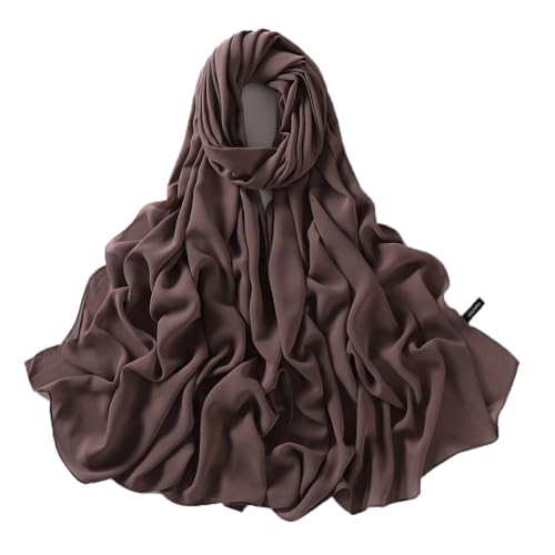 Chiffon Hijab Scarf Head Wrap Lightweight Scarves for Women Pashmina Shawls and Wraps for Evening Dresses Solid Color - color: Brown 8#