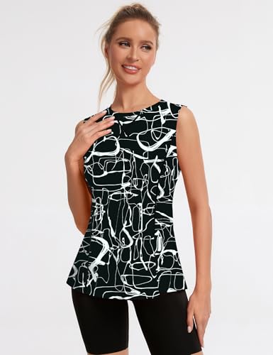 Avoogue Womens Tank Tops Sleeveless Workout Tank Tops Quick Dry UPF 50+ Sun Athletic Shirts Running Gym Yoga Baseball Clothes - color: Black Background With White Stripes, size: Large