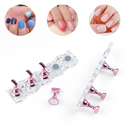 4 Set Nail Holder Stand - Display Fake Wave Shape Acrylic Nails, Magnetic Holder & Practice Station - color: 4Wave Pink