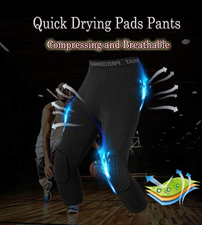Unlimit Basketball Pants with Knee Pads, Black Knee Pads Compression Pants, 3/4 Capri Leggings - size: XX-Large