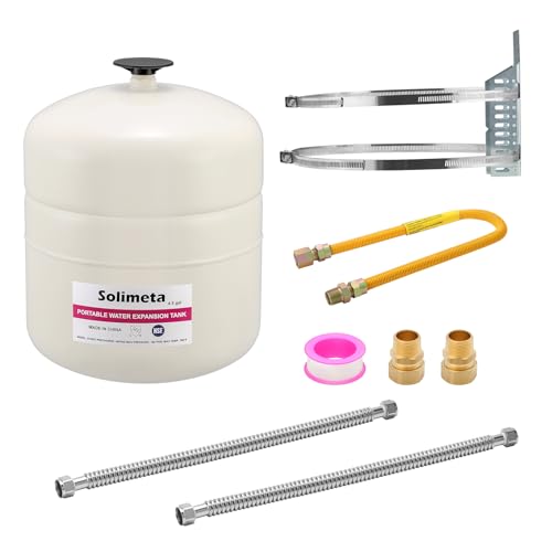 4.5 Gallon Potable Water Expansion Tank with Adjustable Wall Bracket & Gas Water Heater Installation Kit (24" Stainless Steel Hoses 3/4" FIP + 24" Gas Connector) - style: 4.5 gallon with tube and bracket