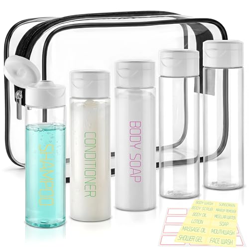 Cosywell 3.4oz Travel Bottles for Toiletries 5 Pack Clear Shampoo Bottles - style: B-3.4oz-Clear-3label2blank