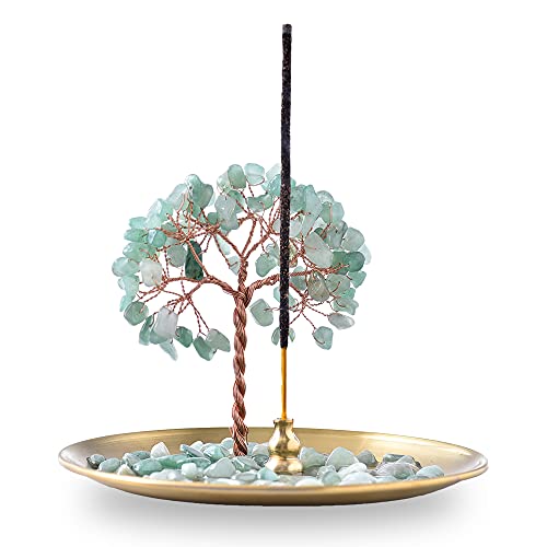 Incense Holder for Sticks, Healing Crystal Stone Money Tree Incense Burner, Ash Catcher for Yoga, Meditation and Home Decor - color: Green