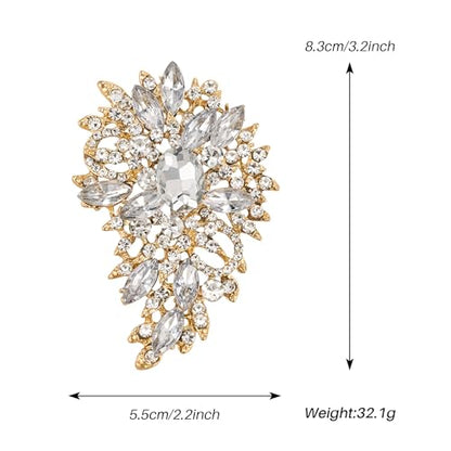SELOVO Women's Rhinestone Crystal Wedding Flower Leaf Sparkle Brooch Pin - color: Clear Gold Tone