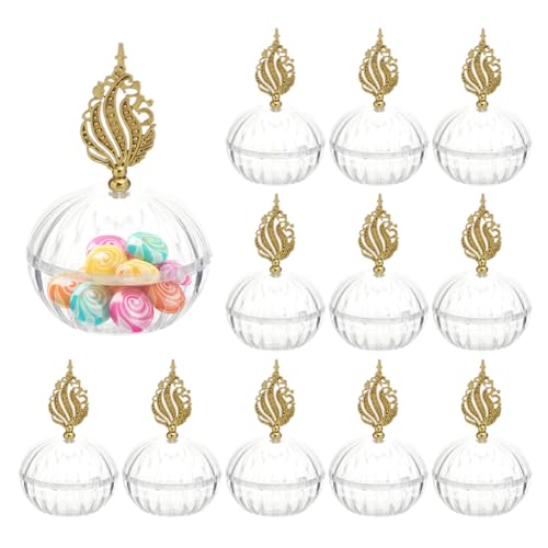 12PCS Candy Boxes with Lid Candy Containers for Ramadan Eid Mubarak Islamic Party Decor Treat Boxes Wedding Favor Boxes Decorating Ornament Container Storage Container Candy Jars for Party - color: Clear