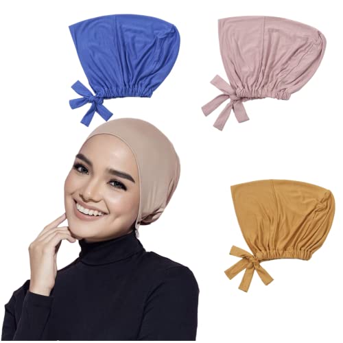 3 Pieces Adjustable Muslim Inner Under Hijab Cap with Ties Back Islamic Under Scarf Bonnet Caps Chemo Cap - color: Green