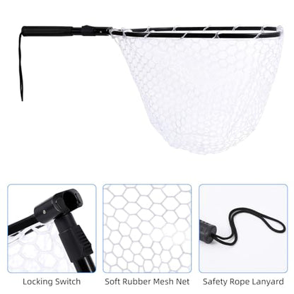 Fly Fishing Net, Soft Mesh Trout with Handle, Catch and Release Landing for Freshwater, Saltwater, Gift for Anglers & Fly Fishing Enthusiasts - style: Folding Net