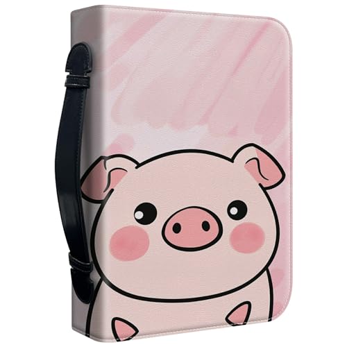 Bible Cover Case for Women, PU Leather Large Bible Cases with Zipper Fits Books Up to 12" x 9" x 2.76”, Bible Carrying Bag for Men, Cartoon Pink Pig - color: Cartoon Pink Pig