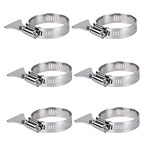 1-1/4" Metallic Adjustable Pool Hose Clamps for Above Ground Pools 6 Pack | Pool Hose Clamps ,Stainless Steel Thumb Screw Metallic Clamps for Filter Pump Hose Joints & PVC Tubing Fixing - size: 6