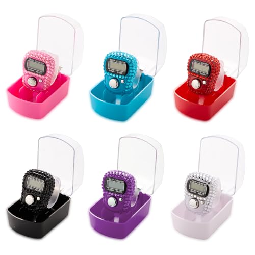 INSYOHO 6PCS Electronic Finger Counter with Glitter - 5 Digit Resettable Hand Tally, LCD Digital Clicker for Tasbeeh, Sports, Inventory Counting
