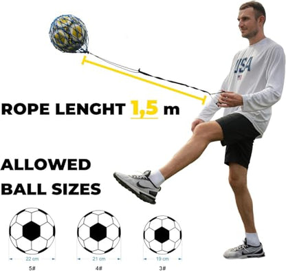 PodiuMax Handle Solo Soccer Kick Trainer with New Ball Locked Net Design, Soccer Ball Bungee Elastic Training Juggling Net (Fits Ball Size 3, 4, 5) - color: Blue