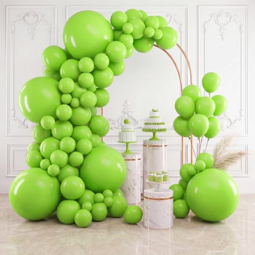 RUBFAC 154pcs Lime Green Balloons Different Sizes 18 12 10 5 Inch Light Fruit Neon Green Latex Balloon Garland Arch Kit for Birthday Party Dinosaur Jungle Baby Shower Decoration - color: Lime Green
