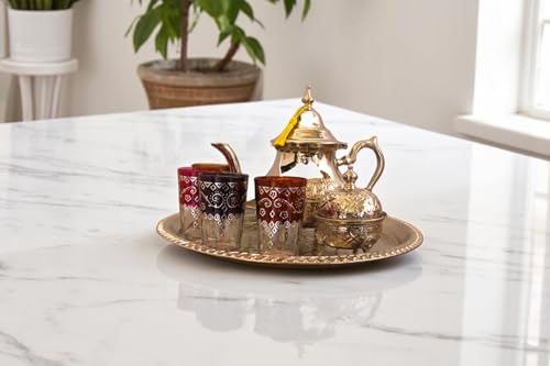 Moroccan Tea Tray Serving Cocktail Silver Handmade Fez Small Or Large Round (13 Inch) - size: 13"