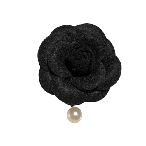 Vintage White Flower Pearl Tassel Brooch Pins for Women Trendy Camellia Pearl Hair Pins Christmas Pins Dainty Shawl Brooches Bracelet Birthday Jewelry - color: Black2