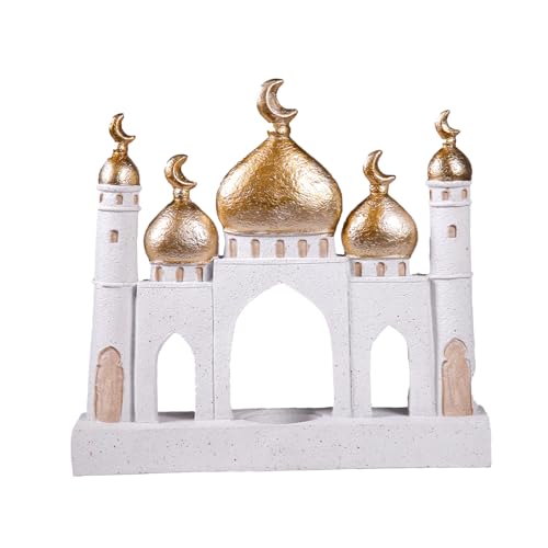 Ramadan Eid Home Decorations for Home 2025 Gold and White Mosque Tower Islamic Eid Mubarak decore - size: 8.66*2.17*9.45in