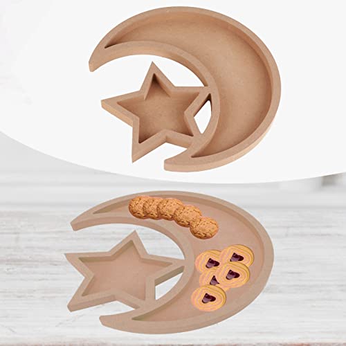 Ramadan Serving Tray, Wooden Moon and Star Shaped Dessert Trays Pastry Display Holder Fruit Storage Tableware Decoration Ornament