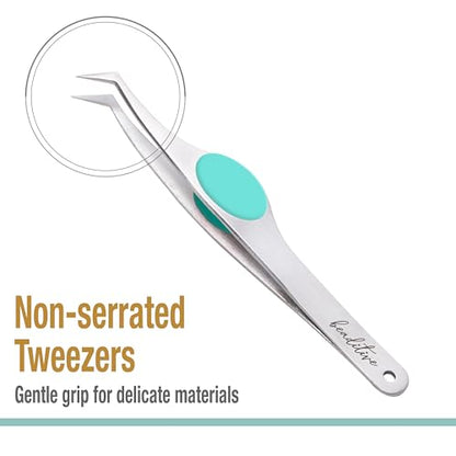 Beaditive High Precision Angled Tip Tweezers with Cushion Grip - 4.7" Craft Tweezers for Sewing, Beading & DIY Crafts - Non-Serrated Jewelry Tweezers with Fine Angled Tips - Stainless Steel (Teal) - color: Teal