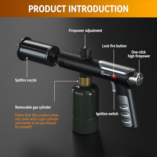 Propane Torch Gun with One-Touch Max Fire, Powerful Handheld Cooking Blow Torch with a Safety Lock for Sous Vide Searing Steak, Grill, Charcoal Starter, Campfire, Weeding, Tank Not Included (Black) - color: Black
