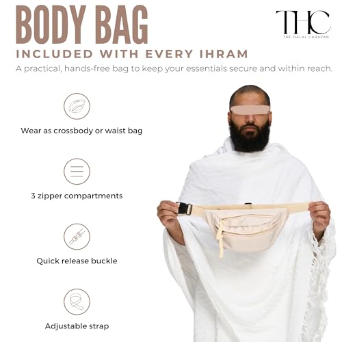 Men's Ihram for Hajj & Umrah - Sweat Absorbent, Comfortable, Fully Opaque, 2-Piece Ihram Set, Ehram Ahram 43 x 83 Inches, Ideal for Muslim Men, White