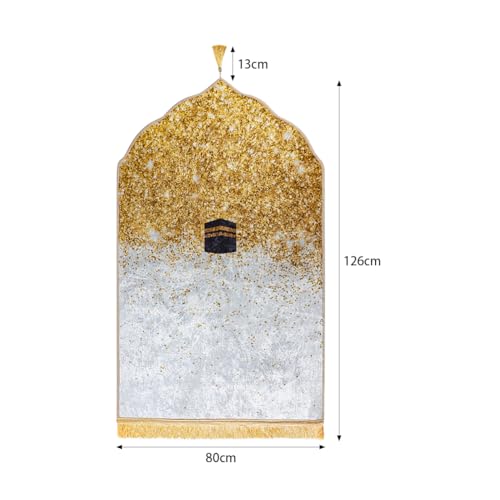 Muslim Prayer Mat Islamic Prayer Rug Padded Portable Praying Mat with Tassel Thick Praying Carpet for Ramadan - color: Gold