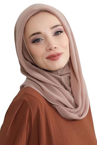 Aisha's Design Pre-tied Cotton-Chiffon Scarf for Women Practical Veil Instant Scarf Hijab Stylish Design - color: Dark Mink