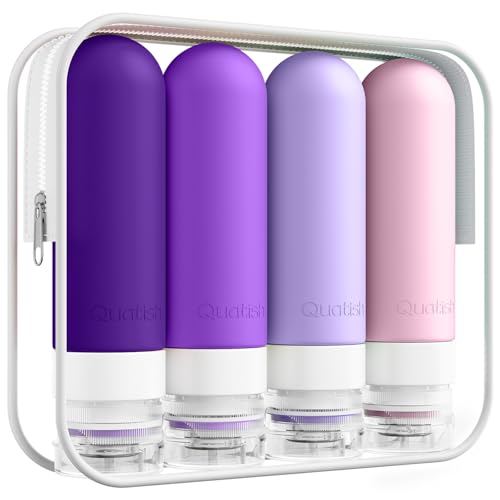 Quatish Travel Bottles for Toiletries, Original Patented Leak Proof Travel Size Containers, 3 oz Tsa Approved Silicone Shampoo and Conditioner Bottles, 4 Pack,，Purple - color: Purple