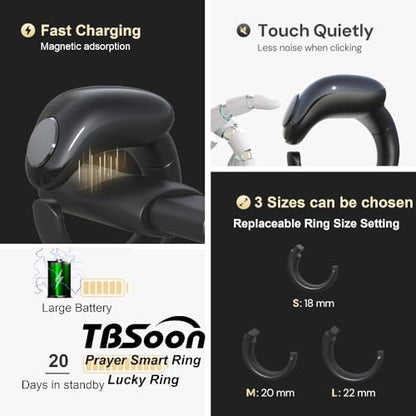 Fashion Tasbih 스마트 링, Tasbeeh 카운터, 기도 방향 표시기 가이드, 5 Azan 알람 시계, 용서, 전자 묵주, Eid al-Fitr Eid al-Adha 라마단 남성 여성용 선물-블랙 사이즈 조절 가능 - style: C블랙 사이즈 조절 가능
