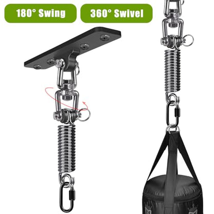 Dolibest Hammock Chair Hanging Kit, Heavy Duty Swing Hanger (180°+360° Rotation) with Spring for Indoor Outdoor Playground Hanging Swing, Hammock Chair, Punching Bags, Easy to Install - color: Black Swing Hanger With Spring