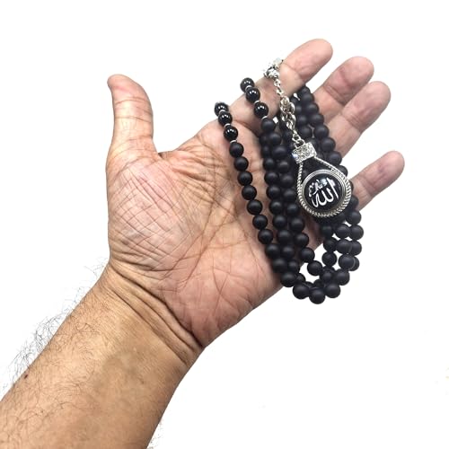 Special Prayer Beads Series -99 beads- Tesbih Tasbih Tasbeeh Misbaha Masbaha Subha Sebha Sibha (Black Agate Stone Beads -8 mm-) - color: Black Agate Stone Beads -8 mm-