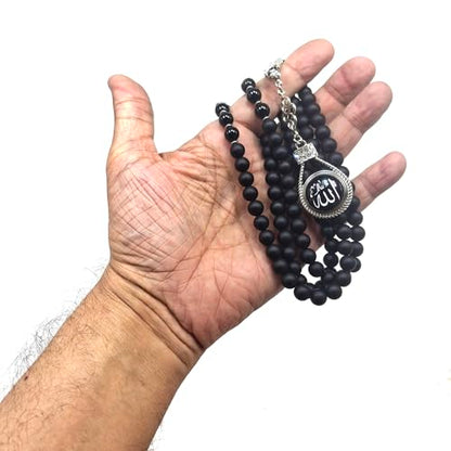 Special Prayer Beads Series -99 beads- Tesbih Tasbih Tasbeeh Misbaha Masbaha Subha Sebha Sibha (Black Agate Stone Beads -8 mm-) - color: Black Agate Stone Beads -8 mm-