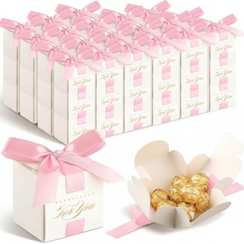 Zhanmai 60 Pcs Wedding Favor Boxes 2.5 x 2.5 x 2.5 Inch Mini Small Gift Boxes Candy with Ribbon Wedding Souvenirs for Guests Thank for You Gift Bridal Shower Party Favor(Pink) - color: Pink